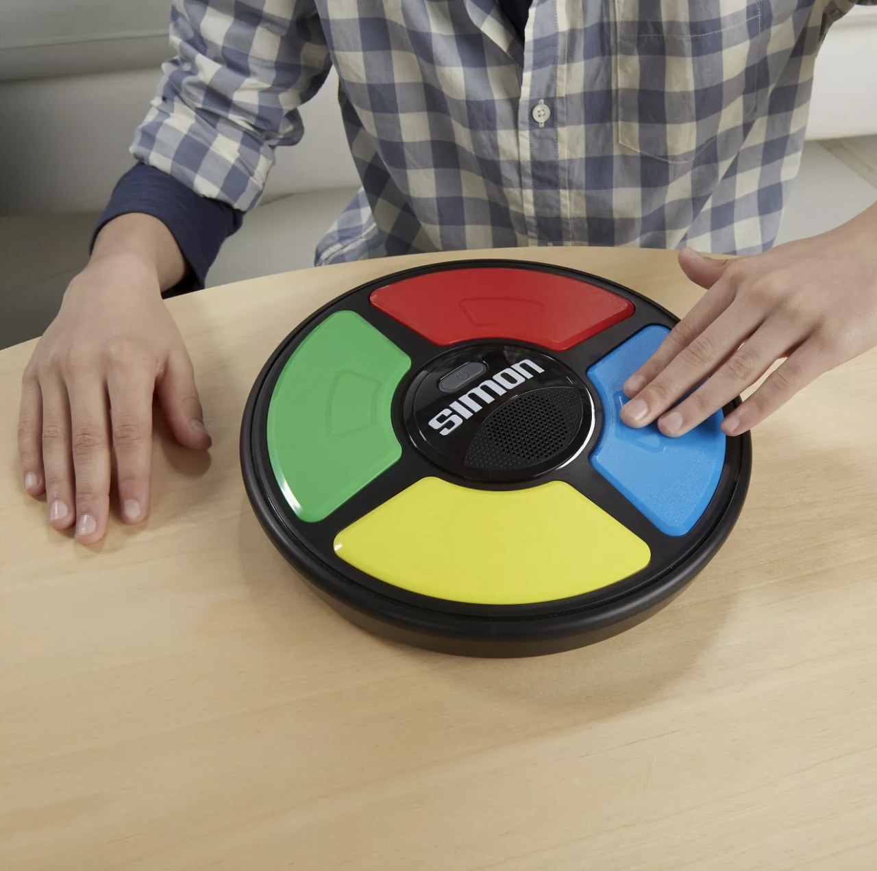 a person playing the multicolored game