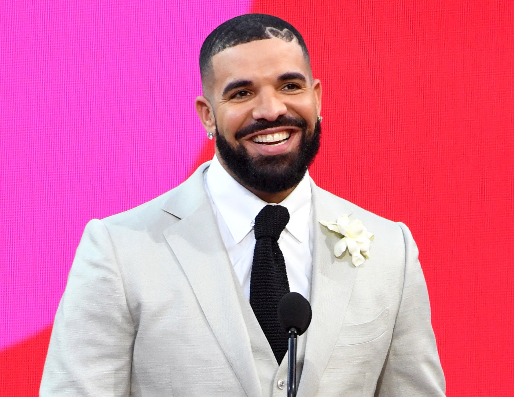 A closeup of Drake
