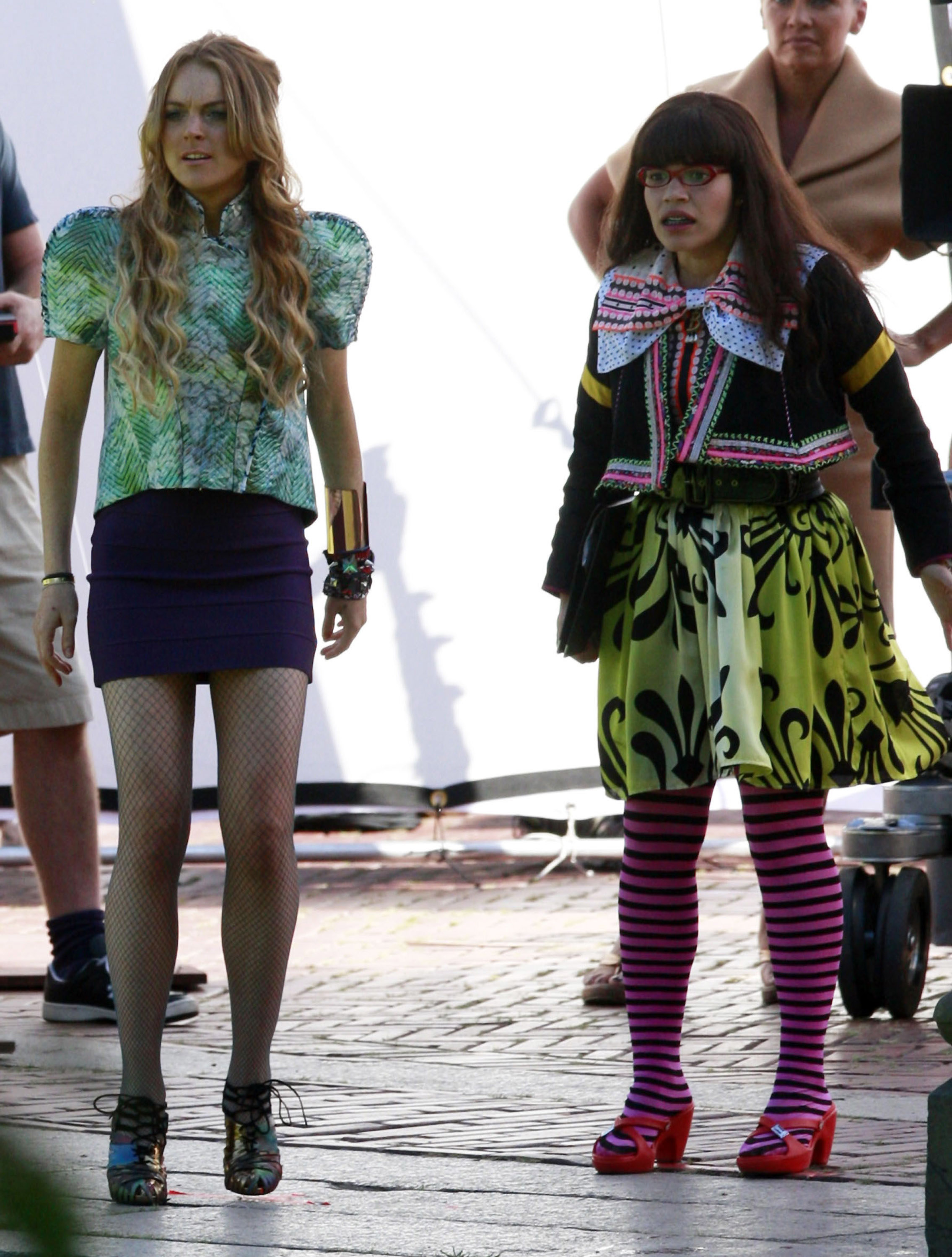 Lindsay Lohan and America Ferrera on the set of &quot;Ugly Betty&quot;