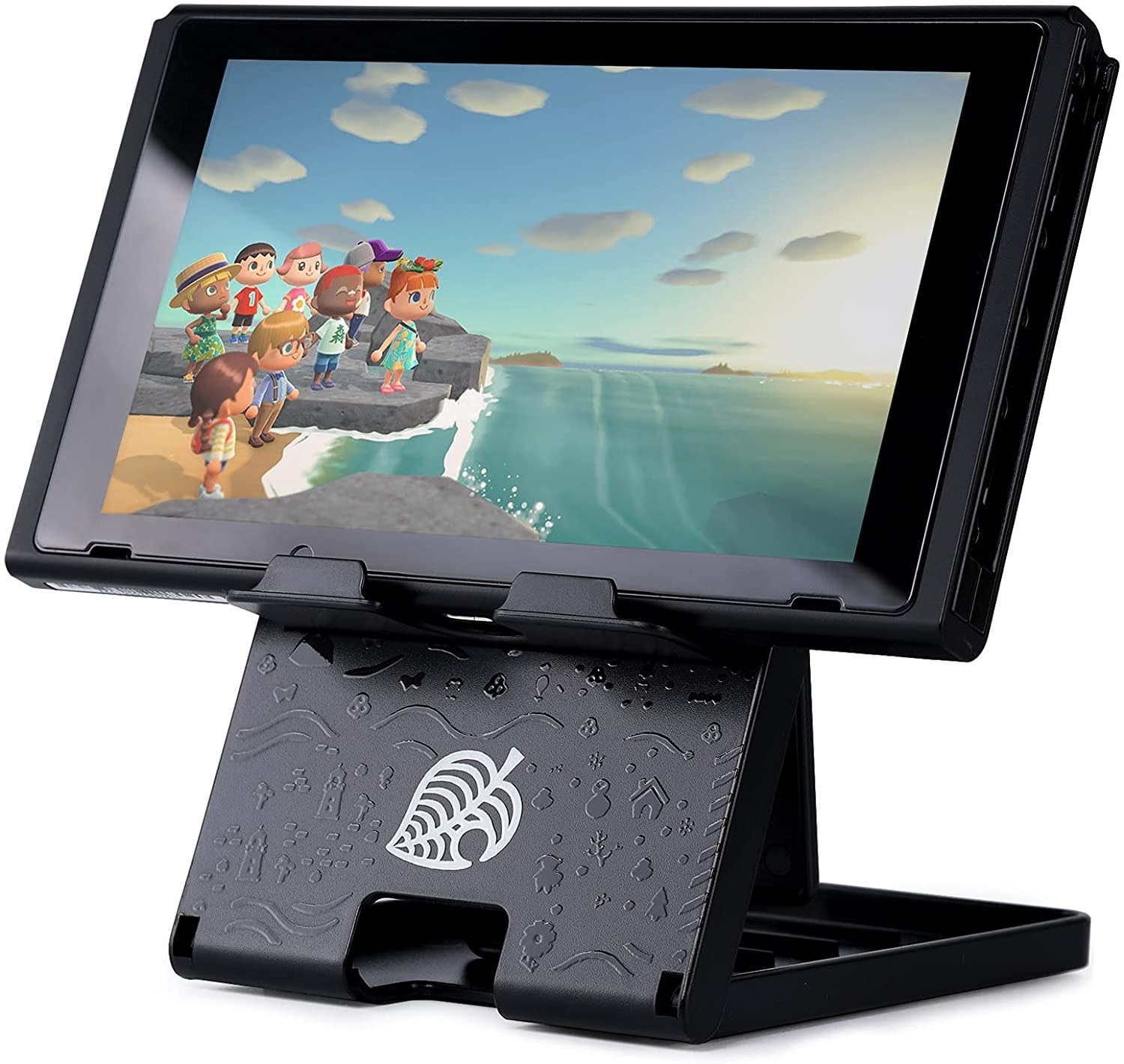 A Nintendo Switch on the stand displayed on a blank background