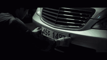 A person stealing the license plates of a car