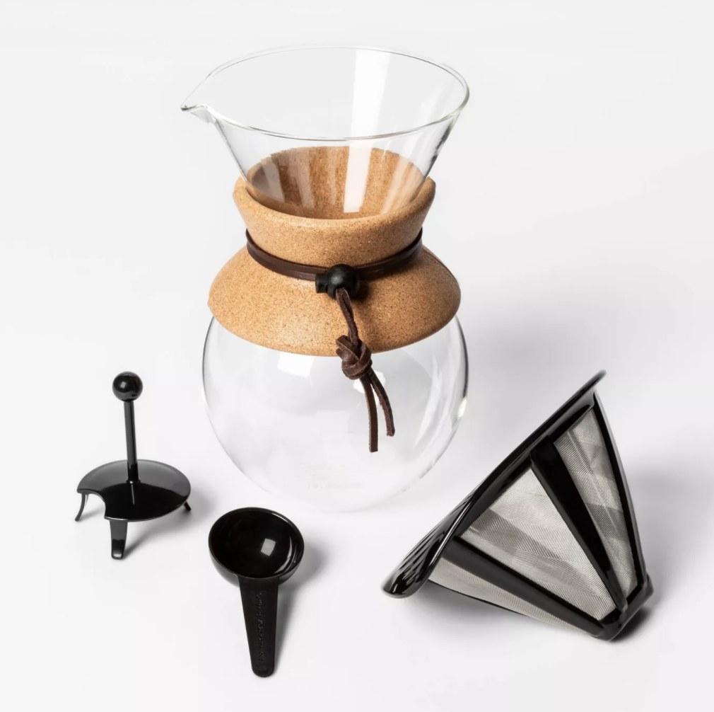 The pour over coffee maker and all its parts