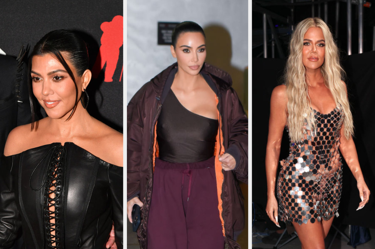 Side-by-sides of Kourtney, Kim, and Khloe on red carpets