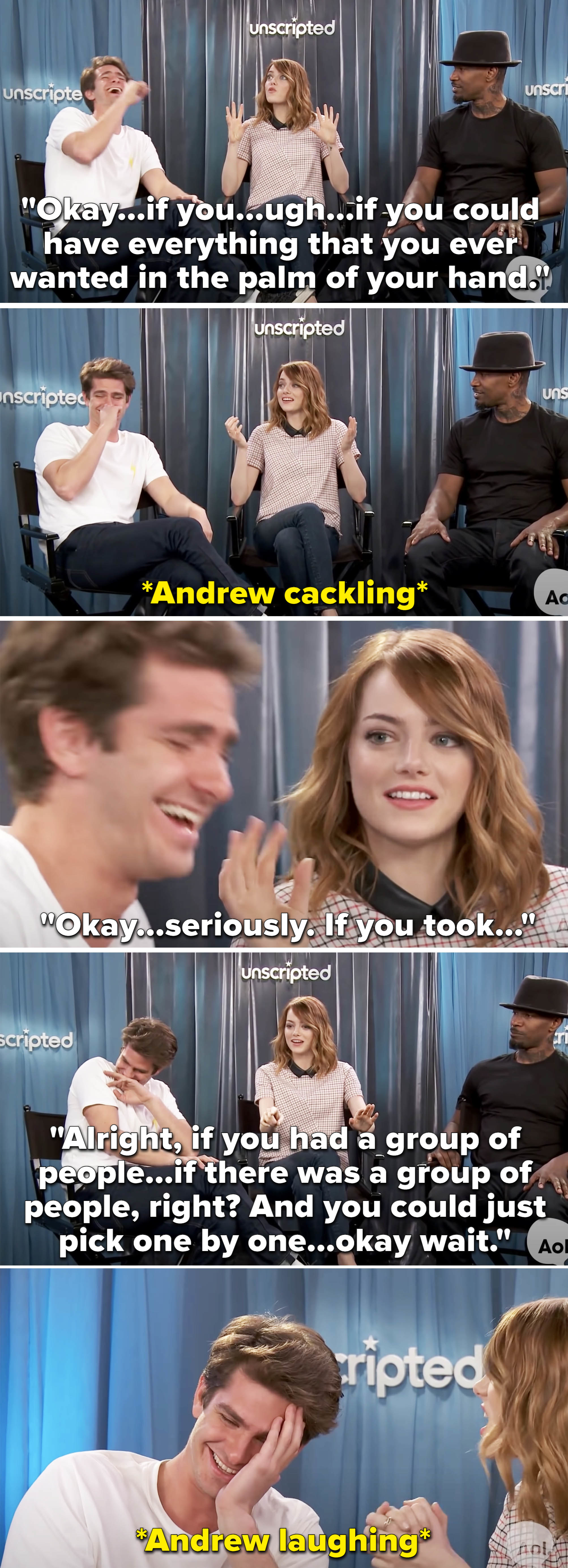 Emma trying to ask Andrew a question and he keeps laughing