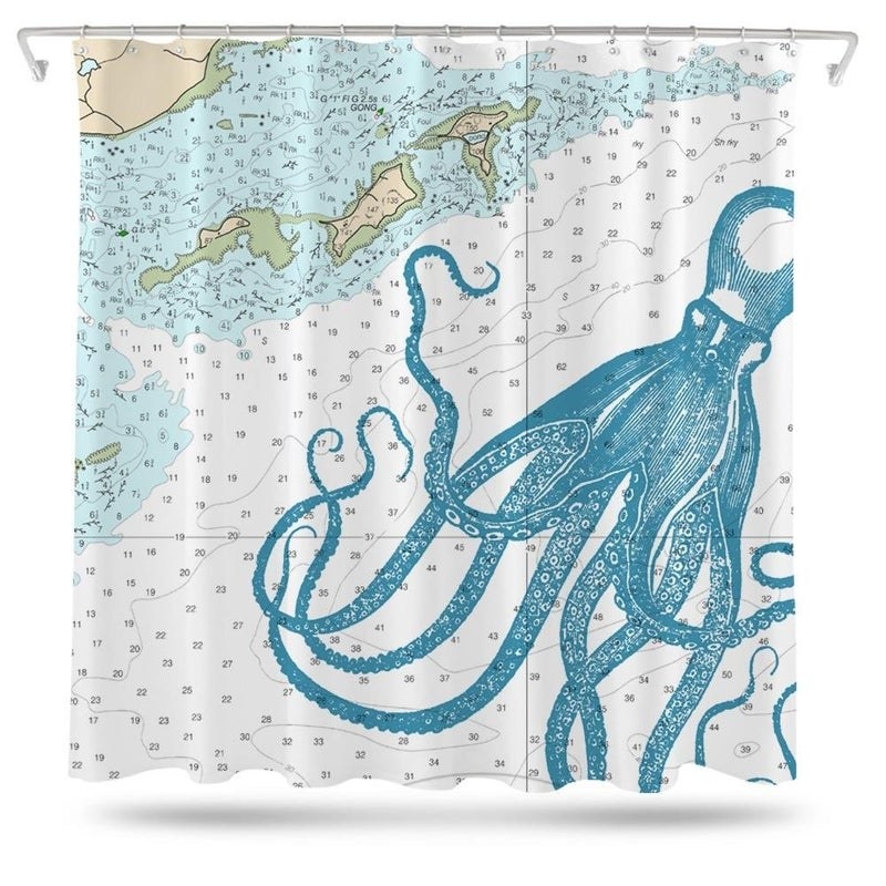 the octopus map shower curtain