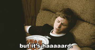 a gif of Michael Cera as Scott Pilgrim laying on the couch and whining, but it&#x27;s hard