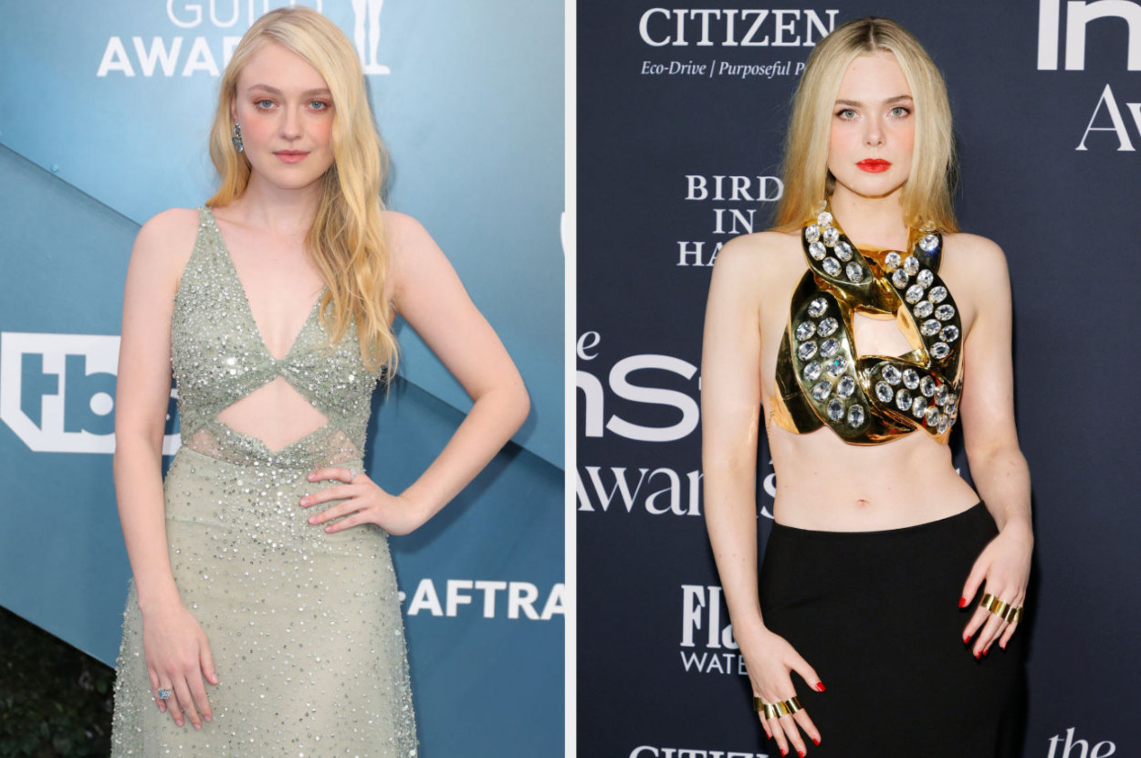 Side-by-sides of Dakota and Elle on red carpets
