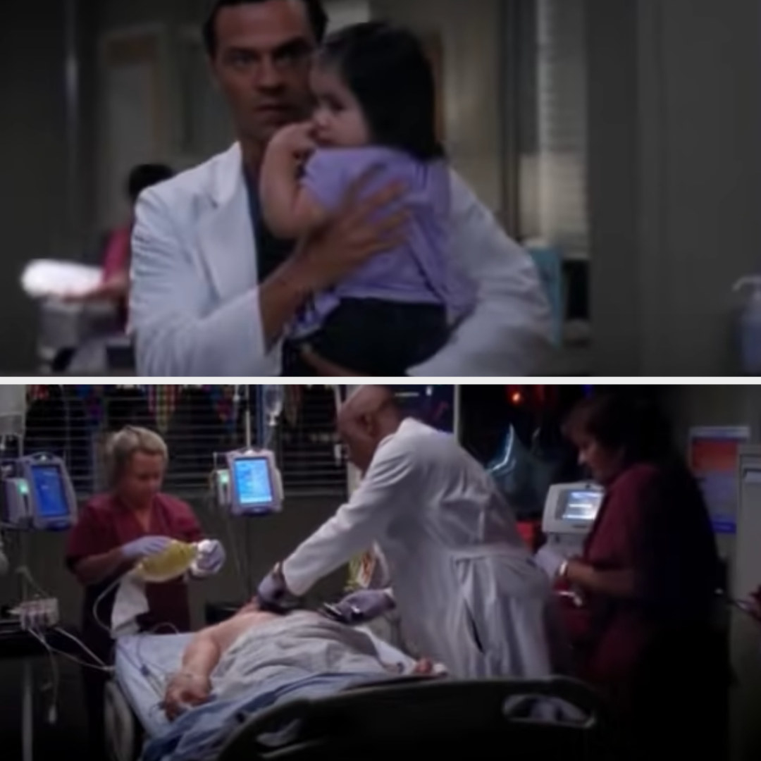 Mark getting heart compressions just as his daughter is brought in