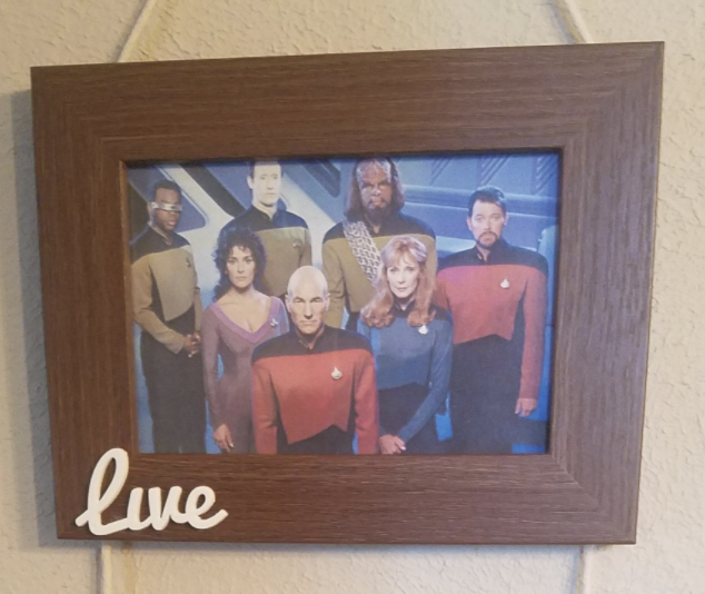 A framed love photo of the star trek cast