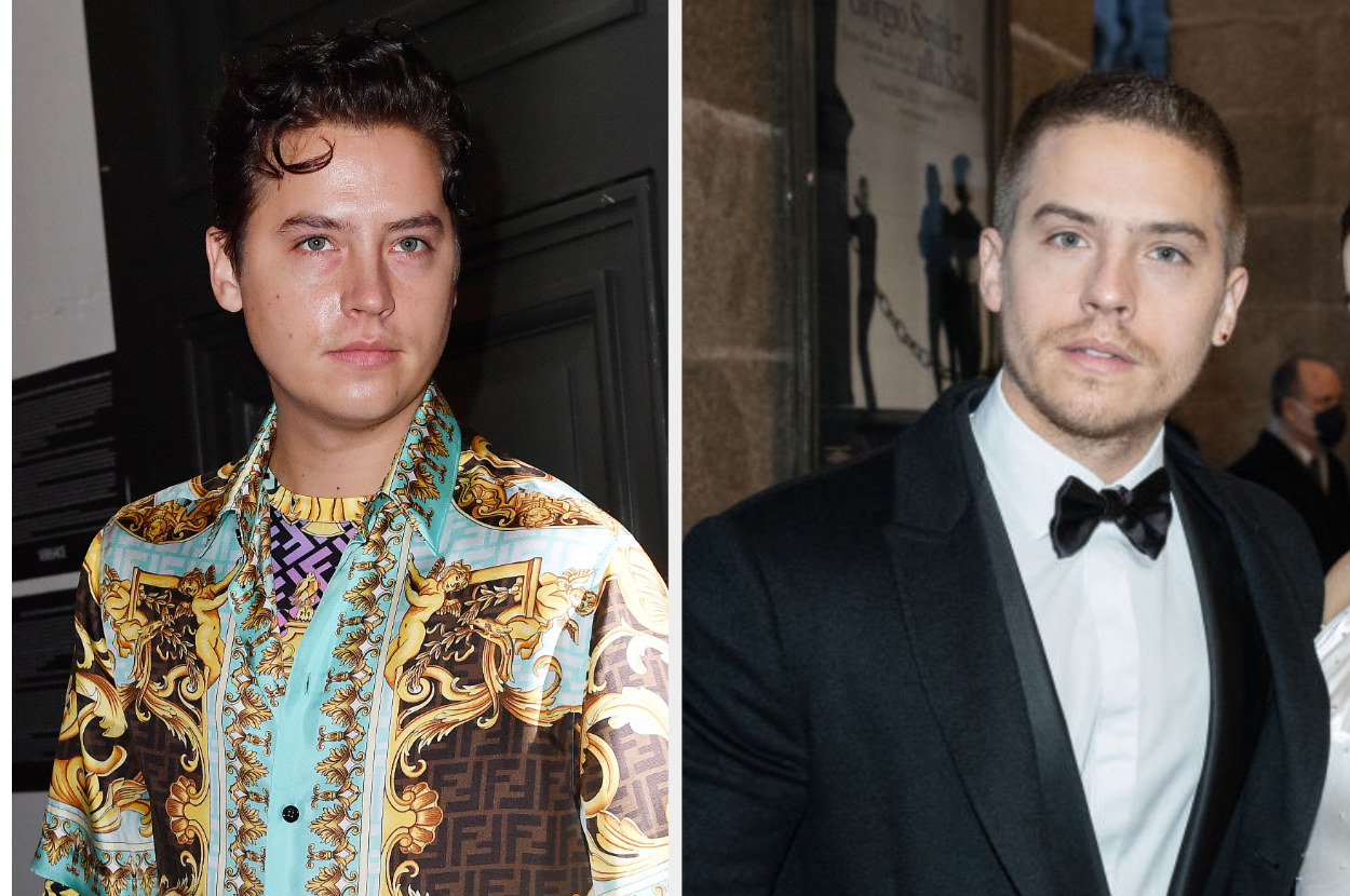 Side-by-sides of Cole and Dylan Sprouse on red carpets