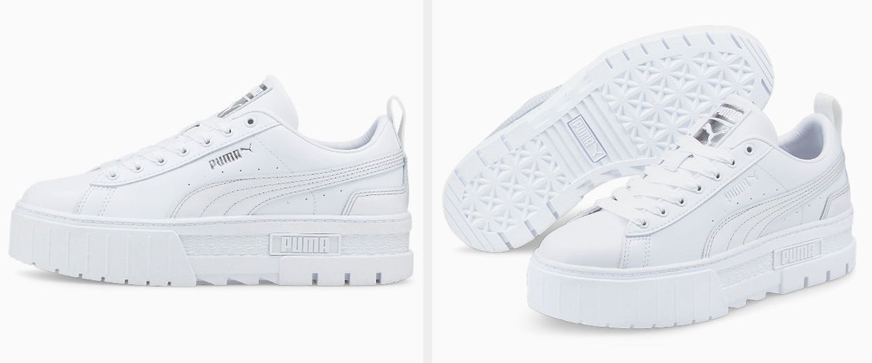 Two images of the white sneakers
