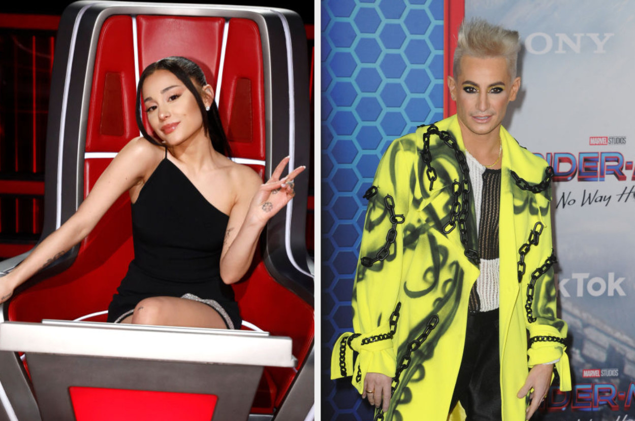 Side-by-sides of Ariana as a judge on &quot;The Voice&quot; and Frankie on a red carpet