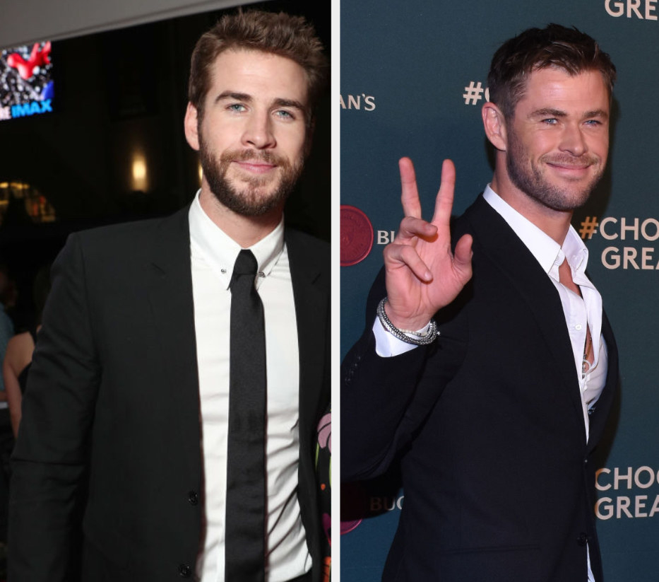 Side-by-sides of Liam and Chris Hemsworth on red carpet