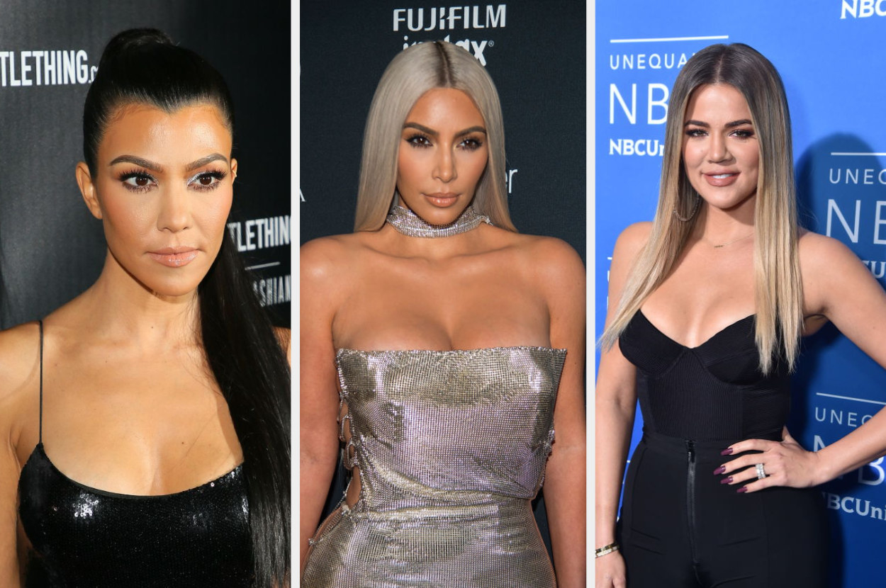 Side-by-sides of Kourtney, Kim, and Khloé on red carpets