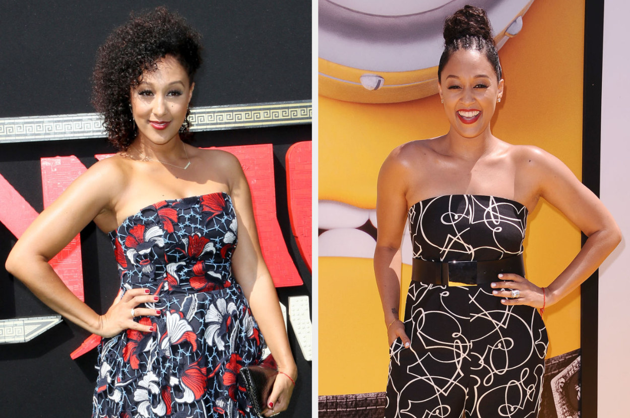 Side-by-sides of Tamera and Tia on red carpets