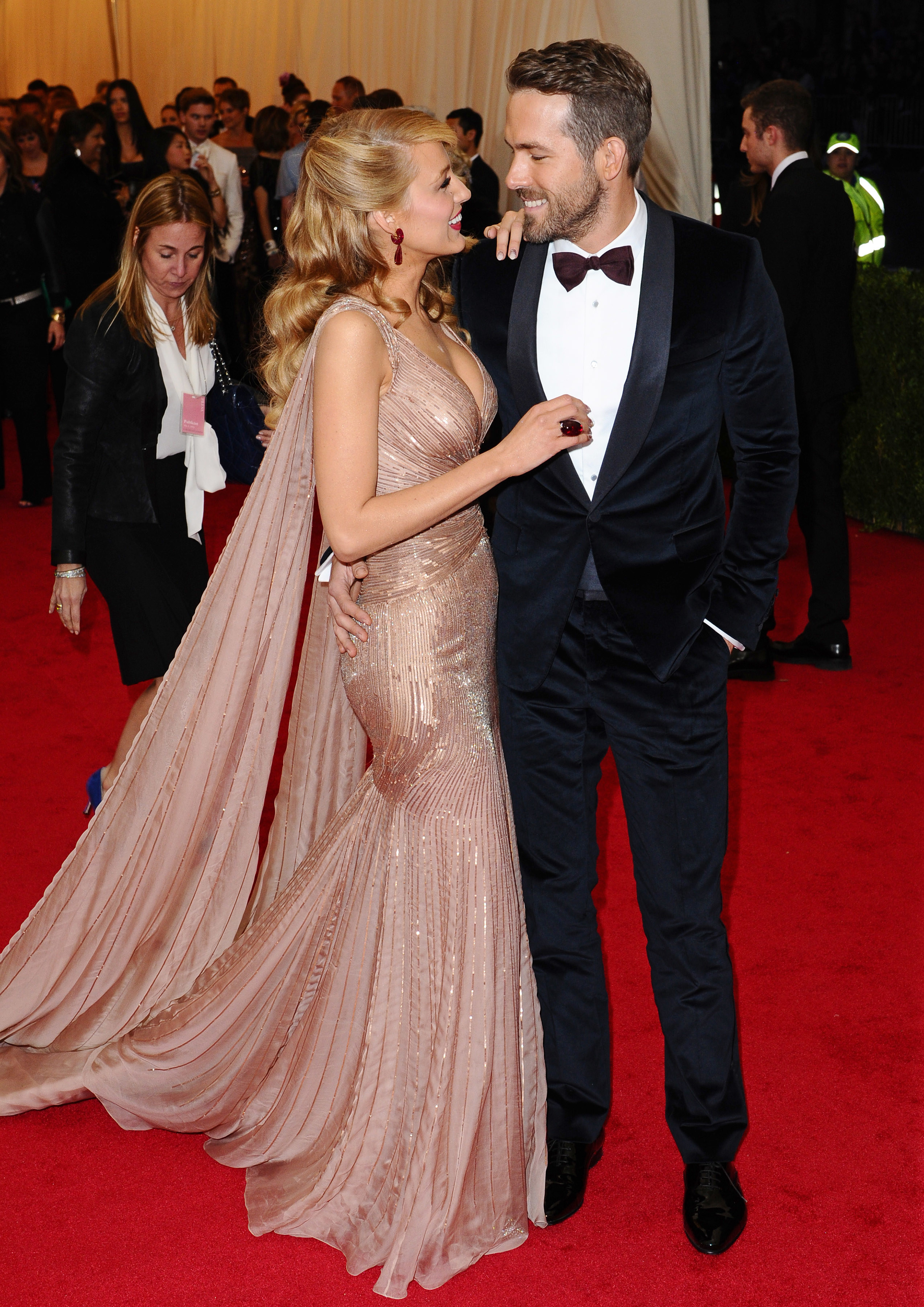 Blake Lively and Ryan Reynolds gazing at each other at the Met Gala