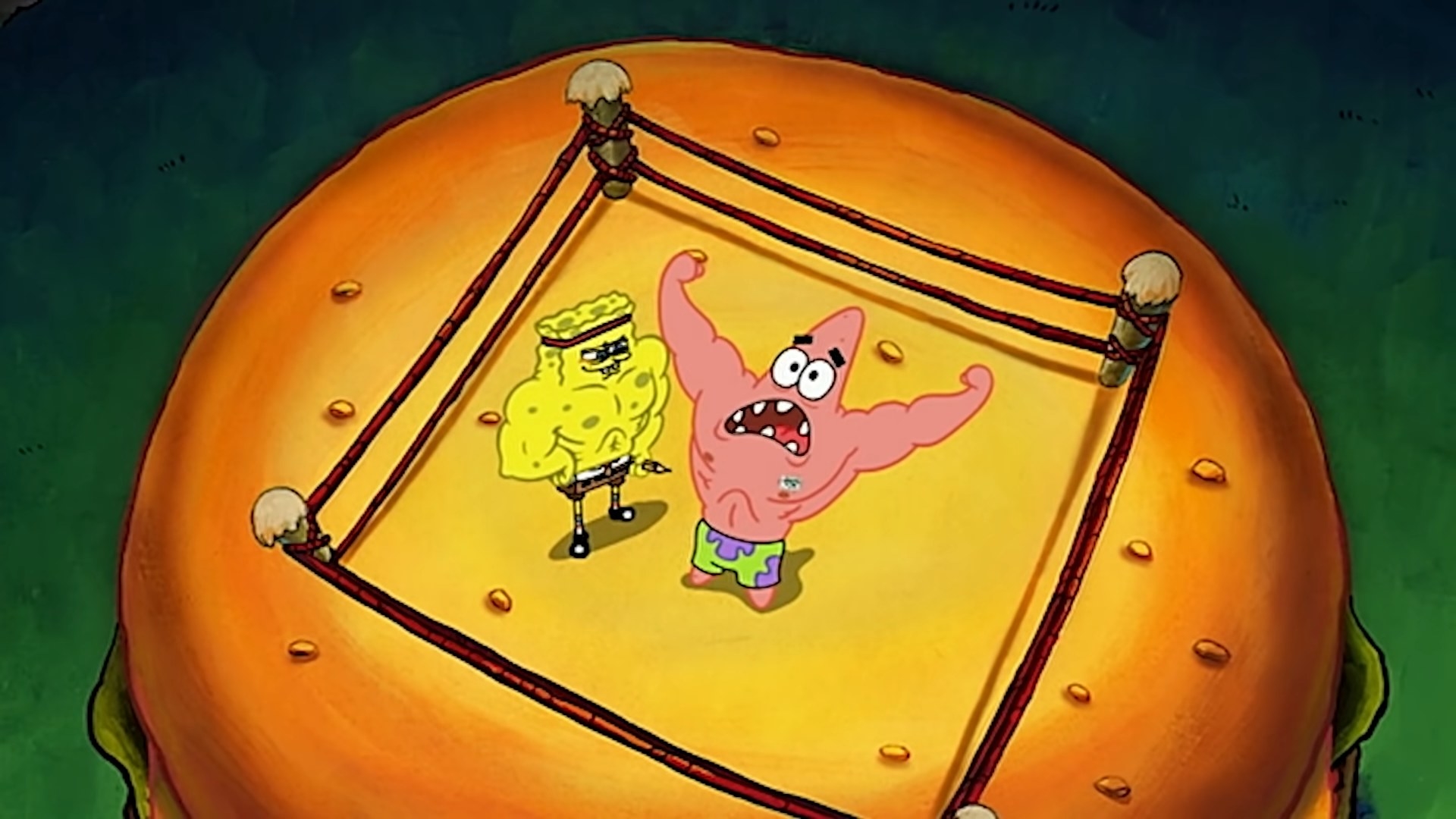 Patrick Star and Spongebob Squarepants wrestling