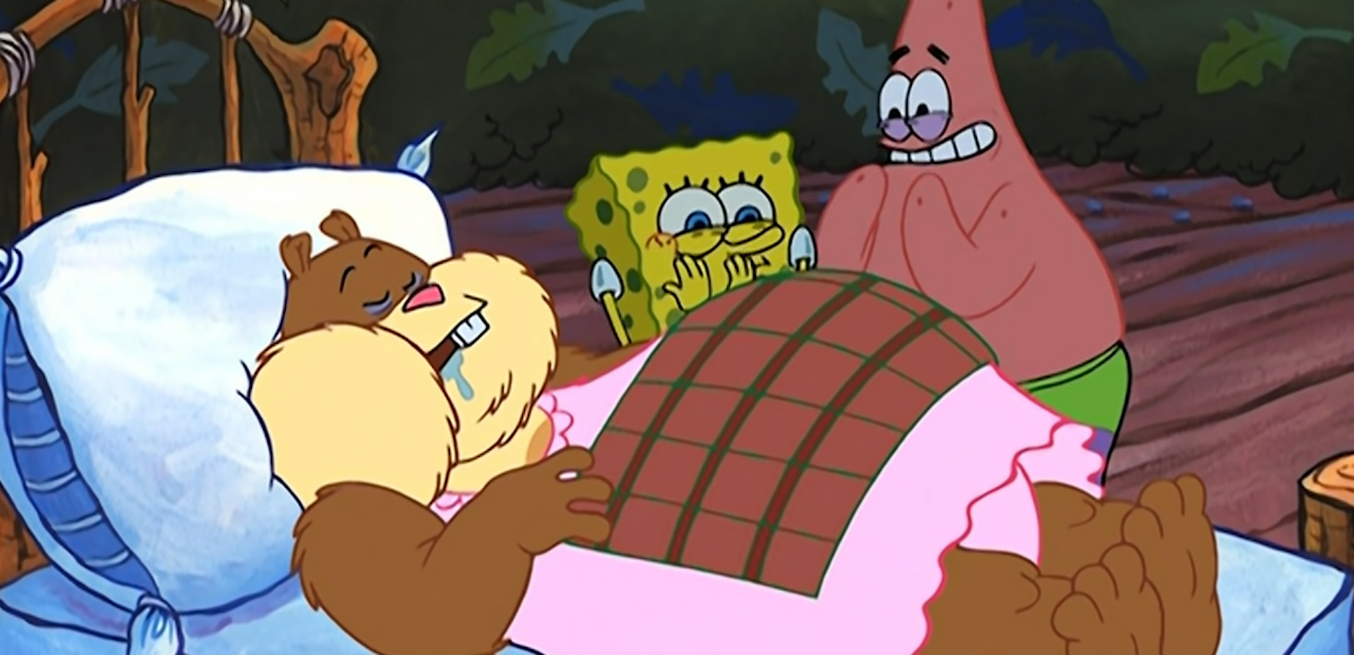 Spongebob, Patrick, and a hibernating Sandy
