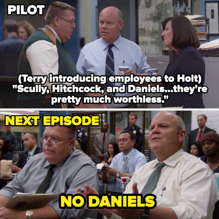 Terry introducing Scully, Hitchcock, and Daniels in the pilot and calling them worthless, and Daniels gone in the next episode