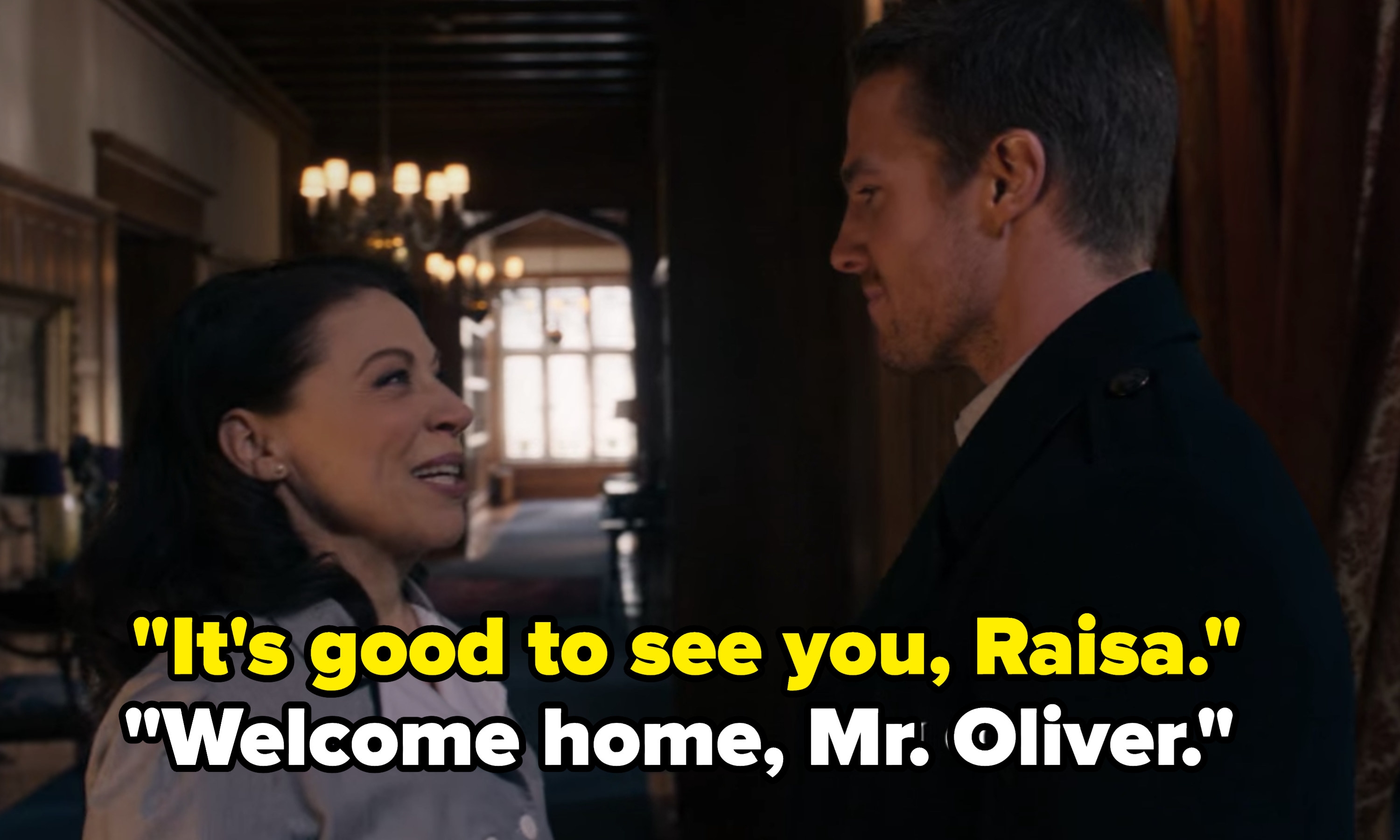 Oliver tells Raisa it&#x27;s good to see her and Raisa welcomes him home