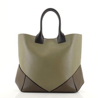 leather tote with accents of varying shades of green