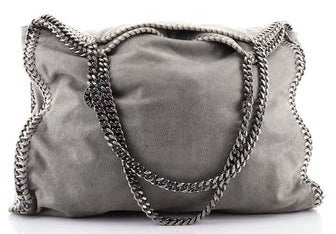 gray tote tote bag wit chain accent and straps