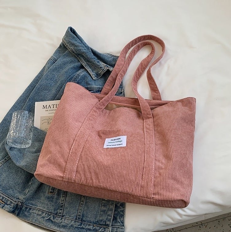 pink corduroy tote bag purse