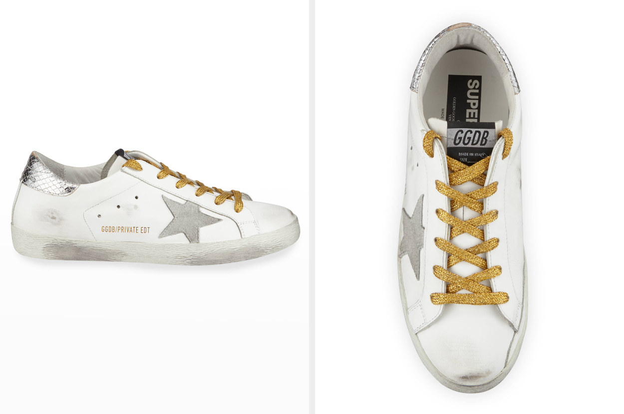 Two images of the Golden Goose platform sneakers