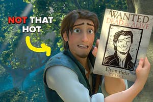 flynn ryder with "not that hot" written next to him