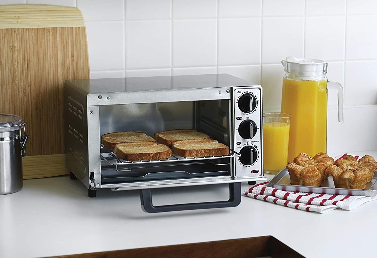the toaster oven on a countertop