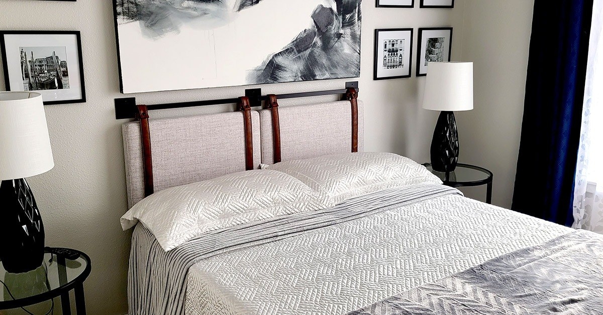Reviewer&#x27;s photo of the headboard in the size Full Queen and in the color Gray