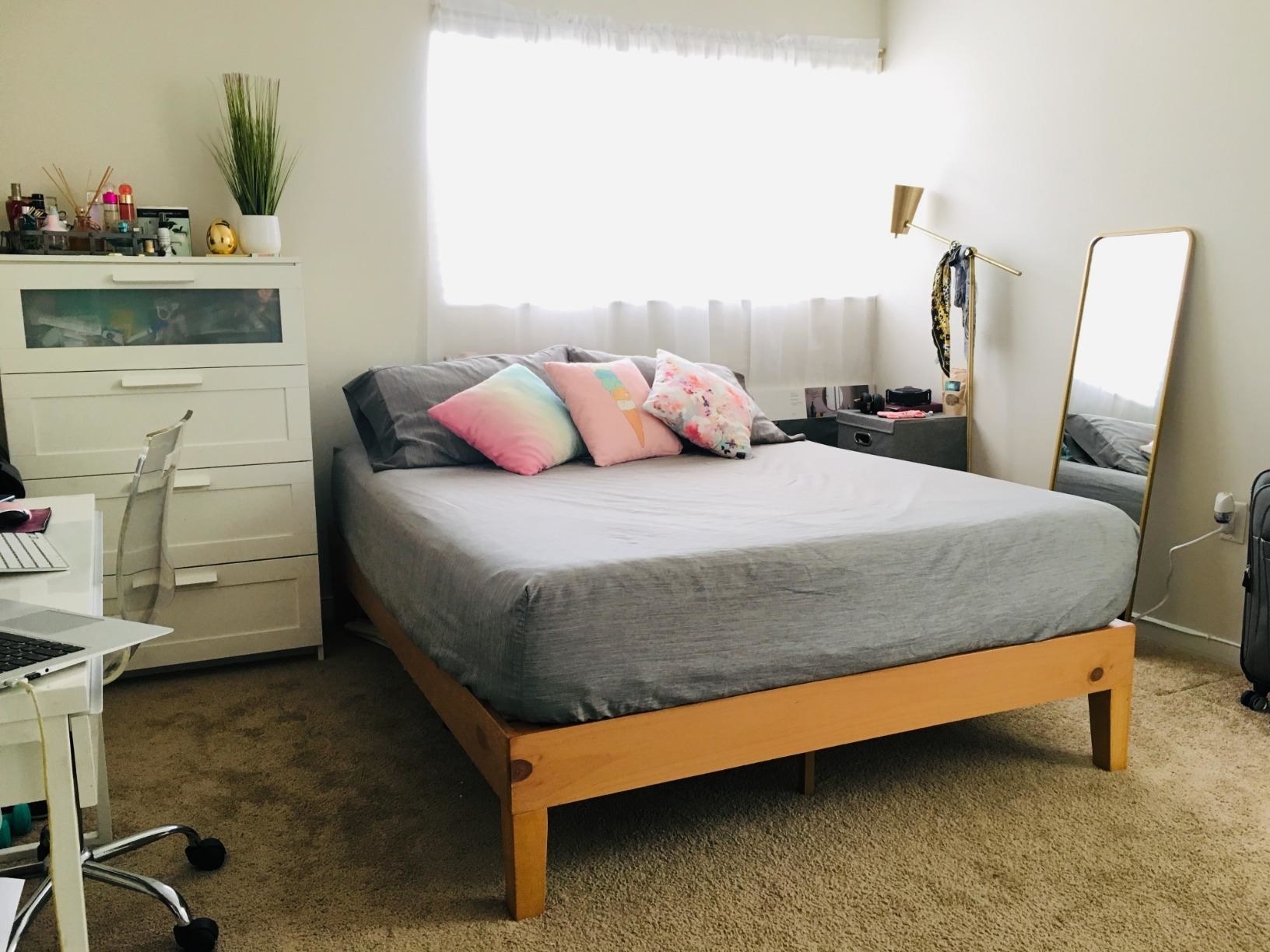 Reviewer&#x27;s photo of the bed frame in the size Queen and color Natural