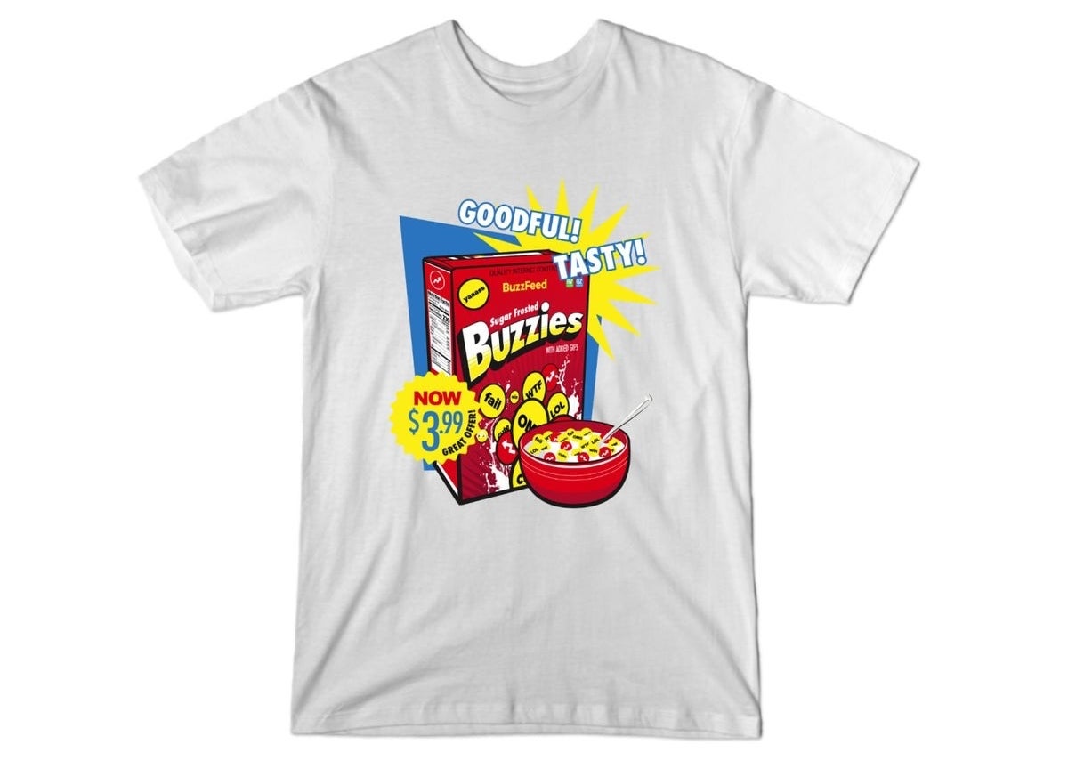 white t-shirt with a colorful graphic
