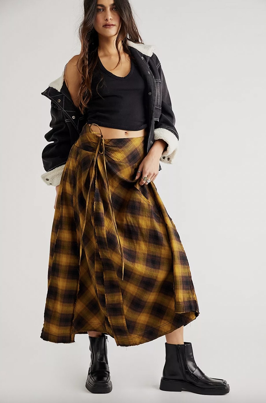 Model wearing maxi skirt