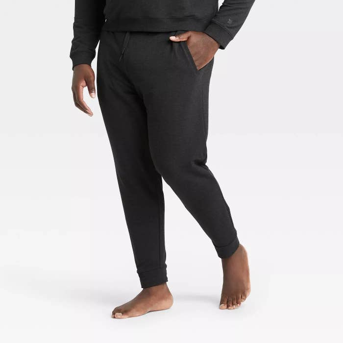 A pair of black gym pants