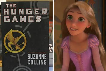 The "Hunger Games" is on the left with Rapunzel smiling on the right