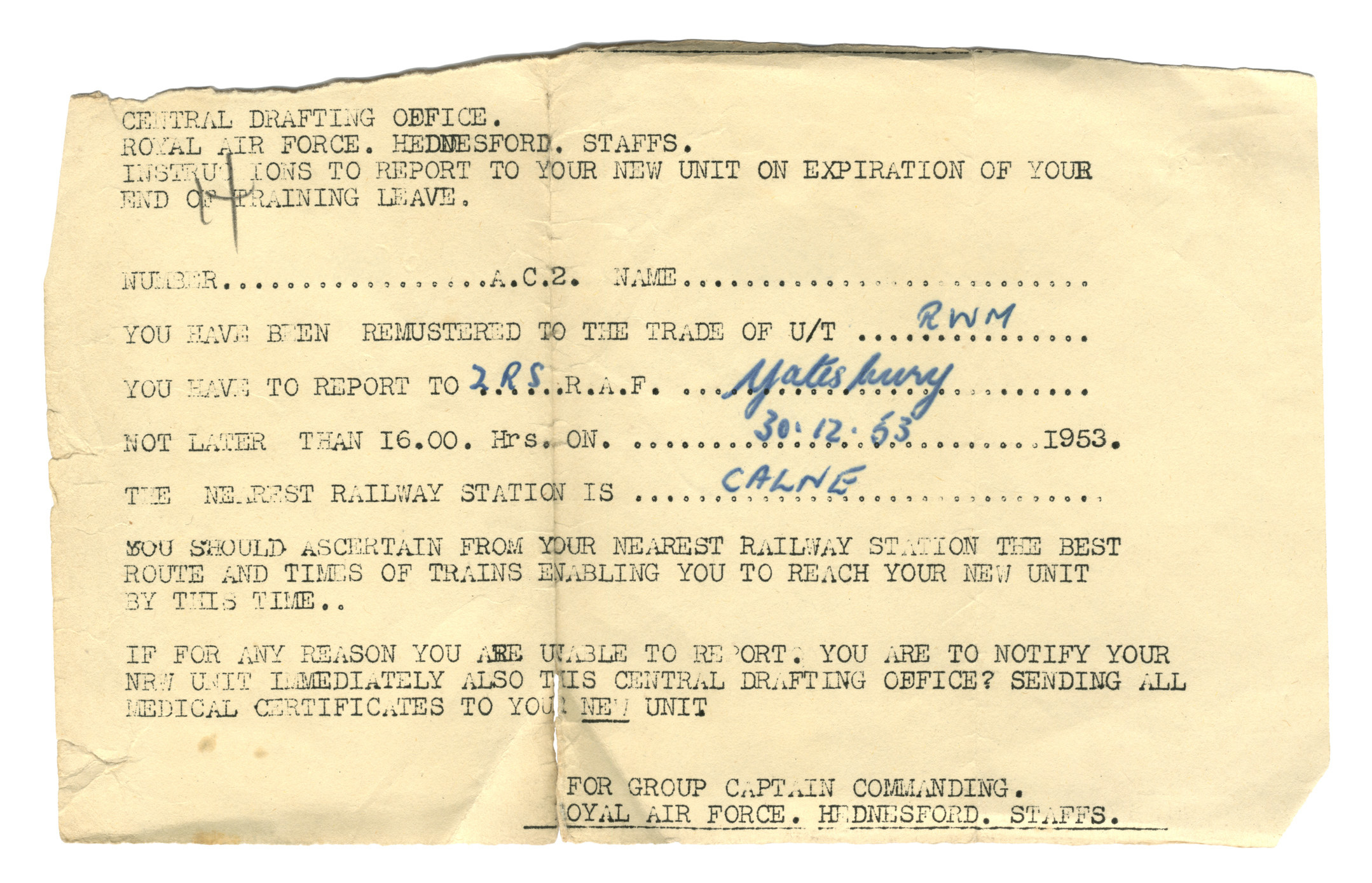 A military draft notice from 1953