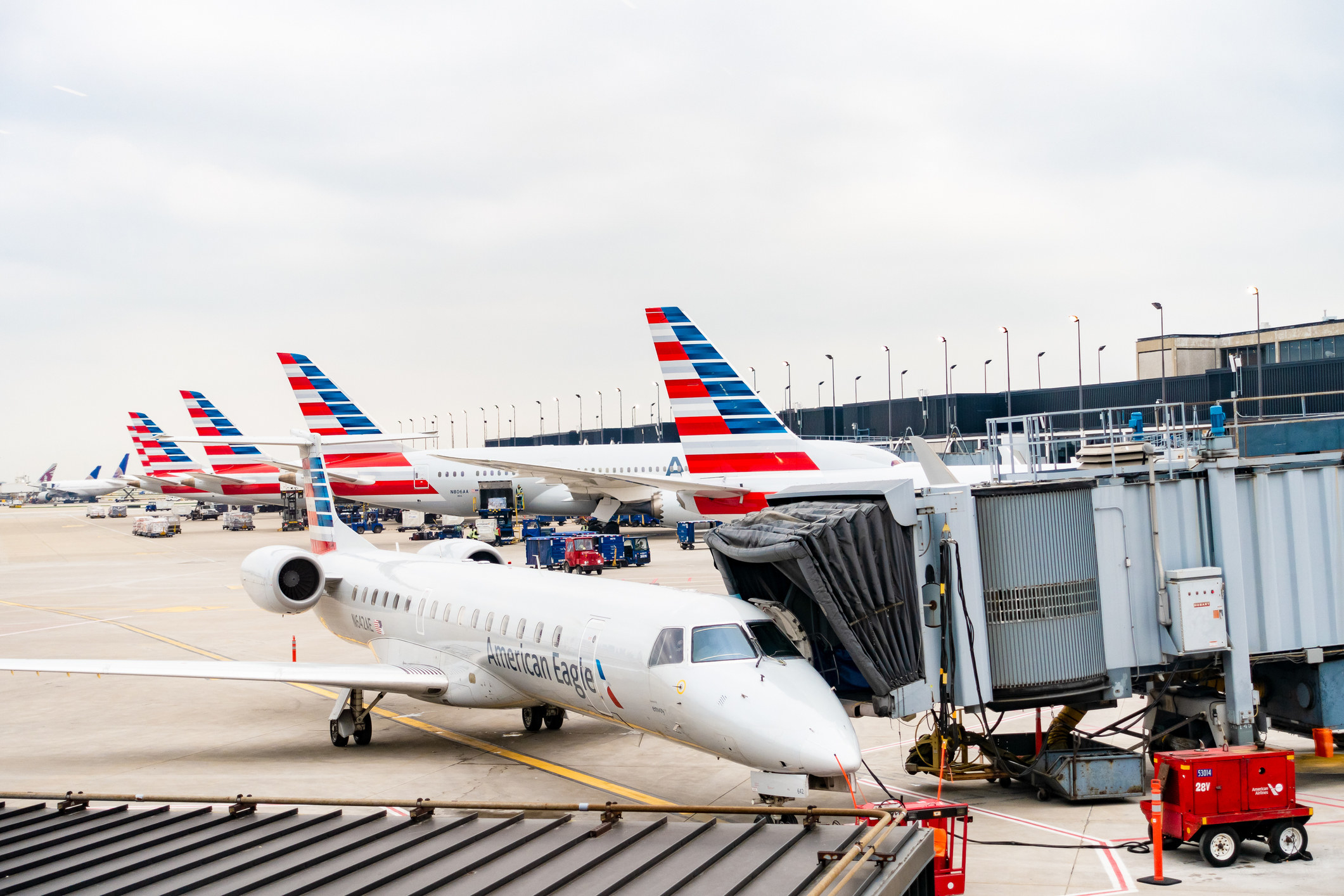 A line of American Airline planes