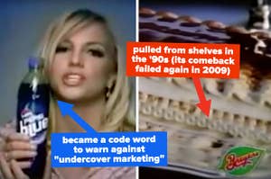 Pepsi Blue became a code word to warn against "undercover marketing" (with image of Britney Spears holding it) and Viennetta was puled from shelves in the 90s but its comeback failed again in 2009