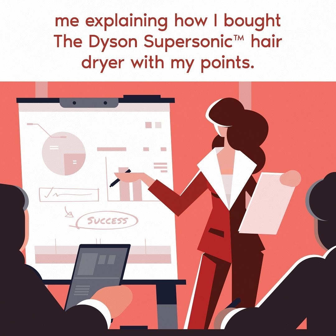 graphic of woman explaining how she got her dyson hair dryer with points