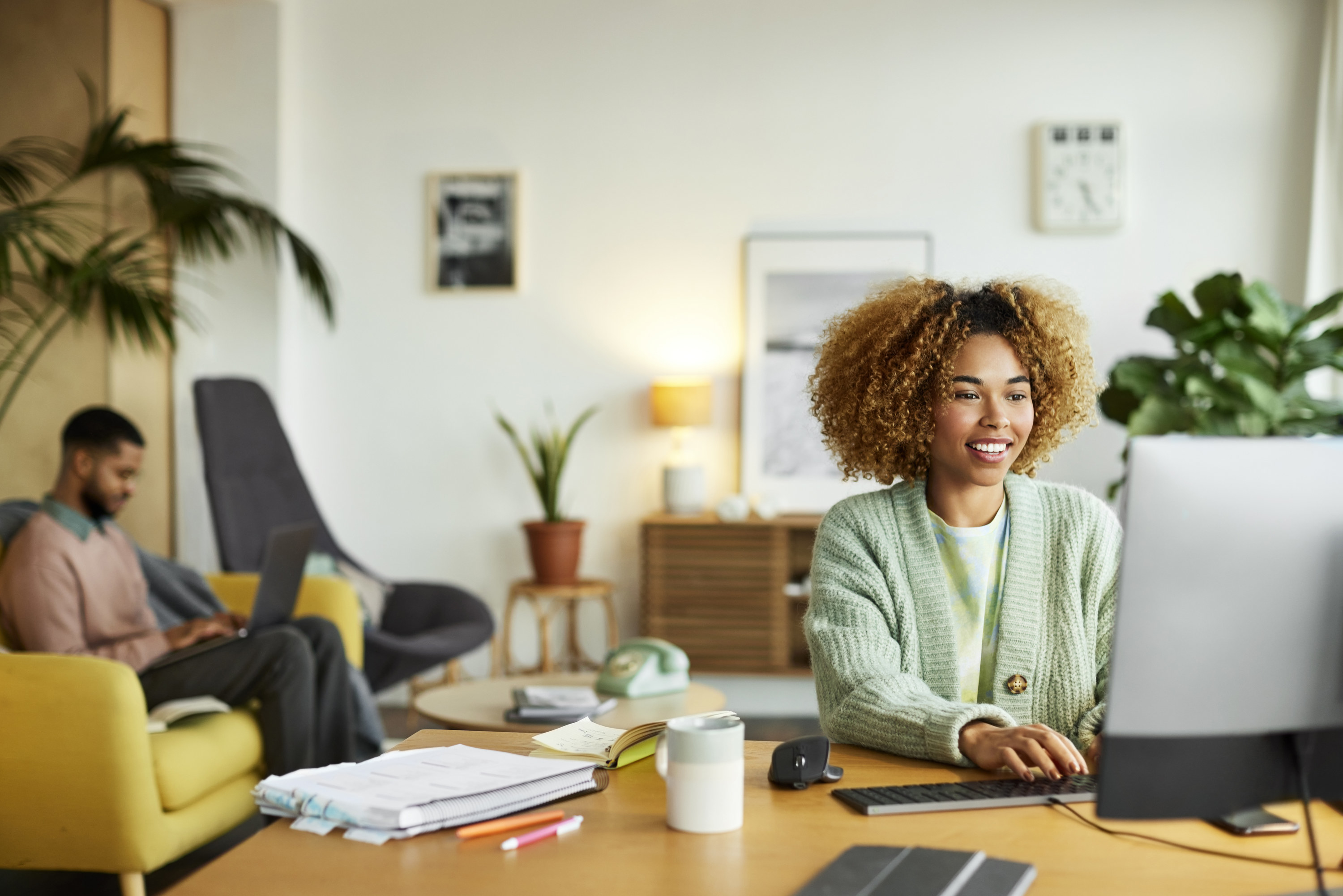 Woman working at her home office