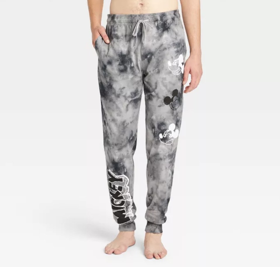the grey and white tie dye mickey mouse joggers