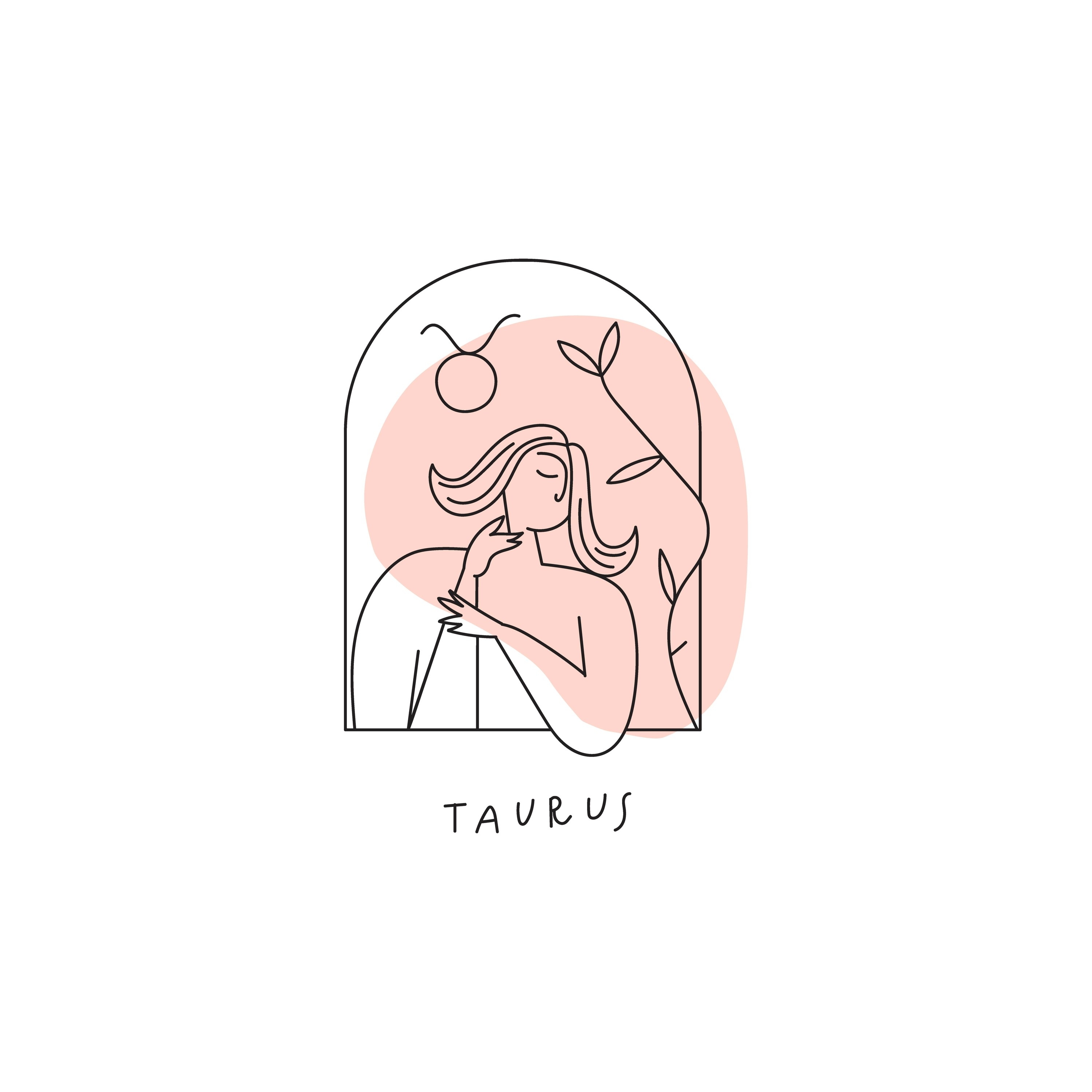 Taurus zodiac sign illustration with pink watercolor