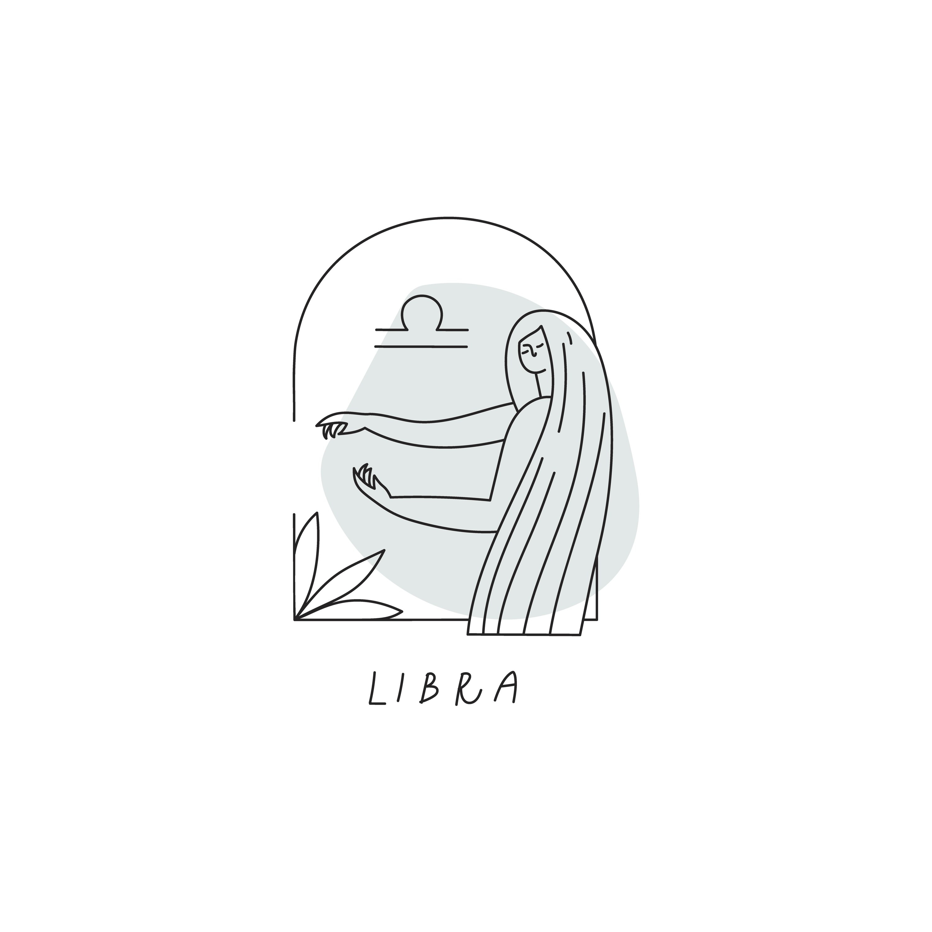 Libra zodiac sign illustration with blue watercolor
