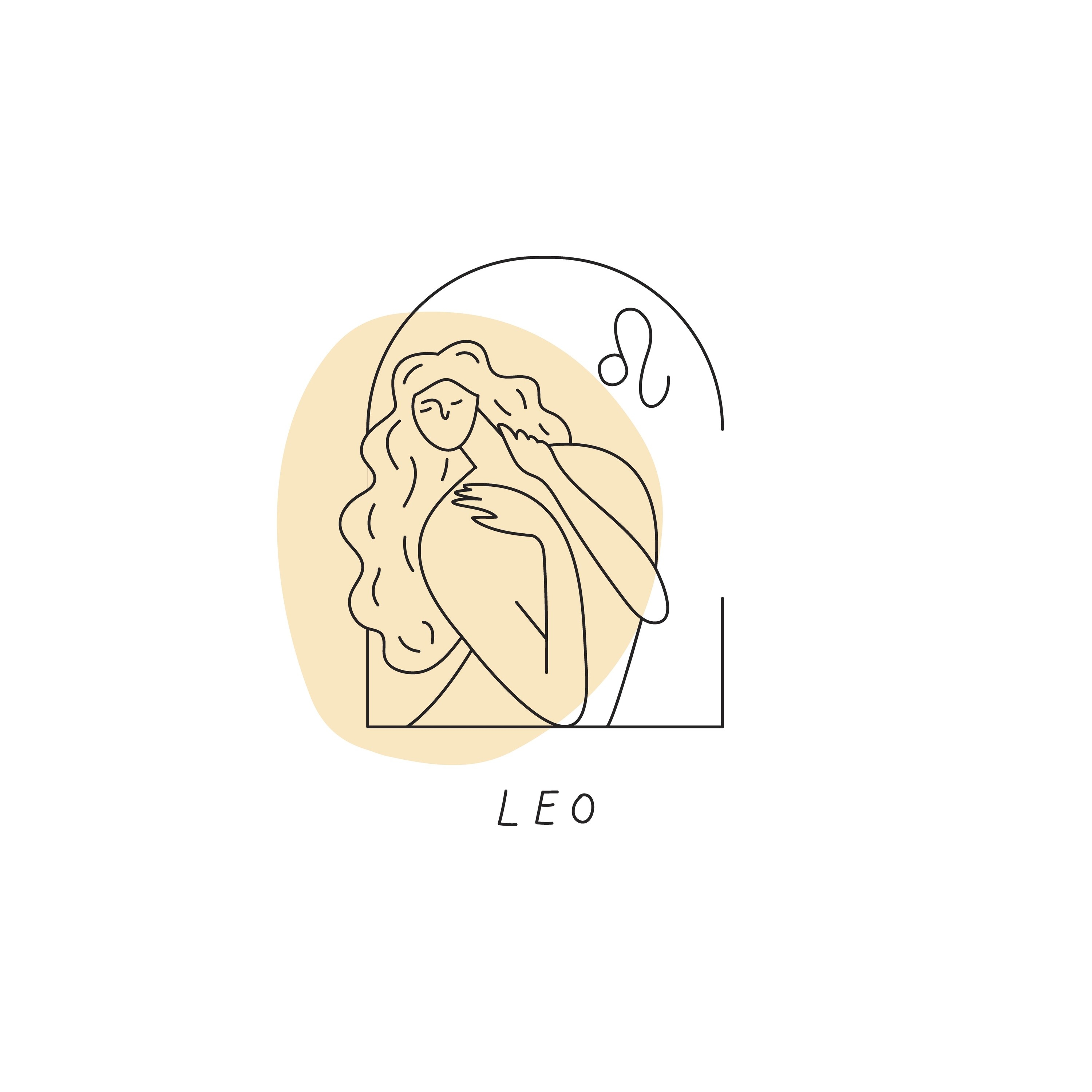 Leo zodiac sign illustration with yellow watercolor