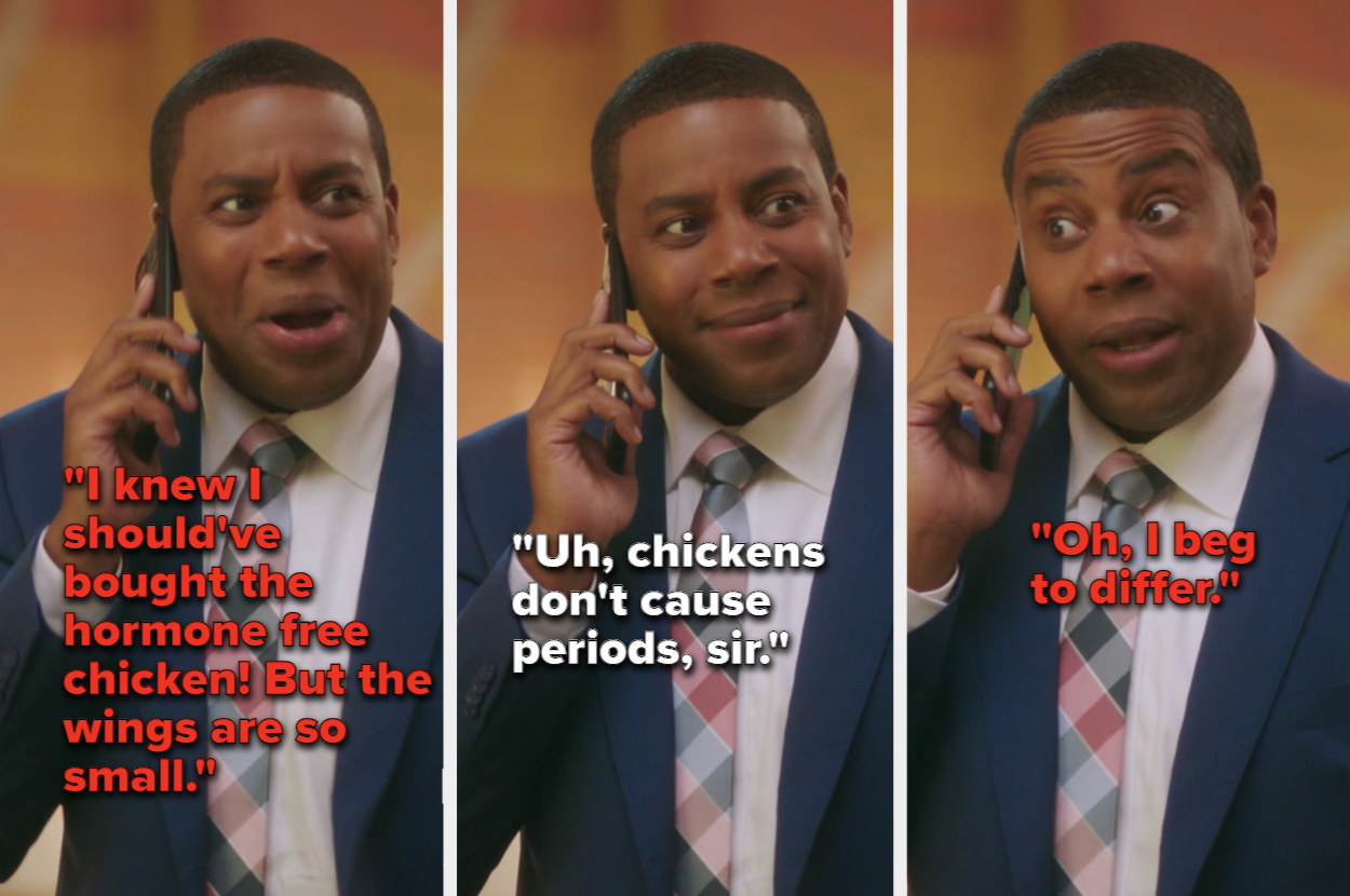 Kenan argues with Aubrey&#x27;s principal that chicken can cause periods if it&#x27;s not hormone free meat