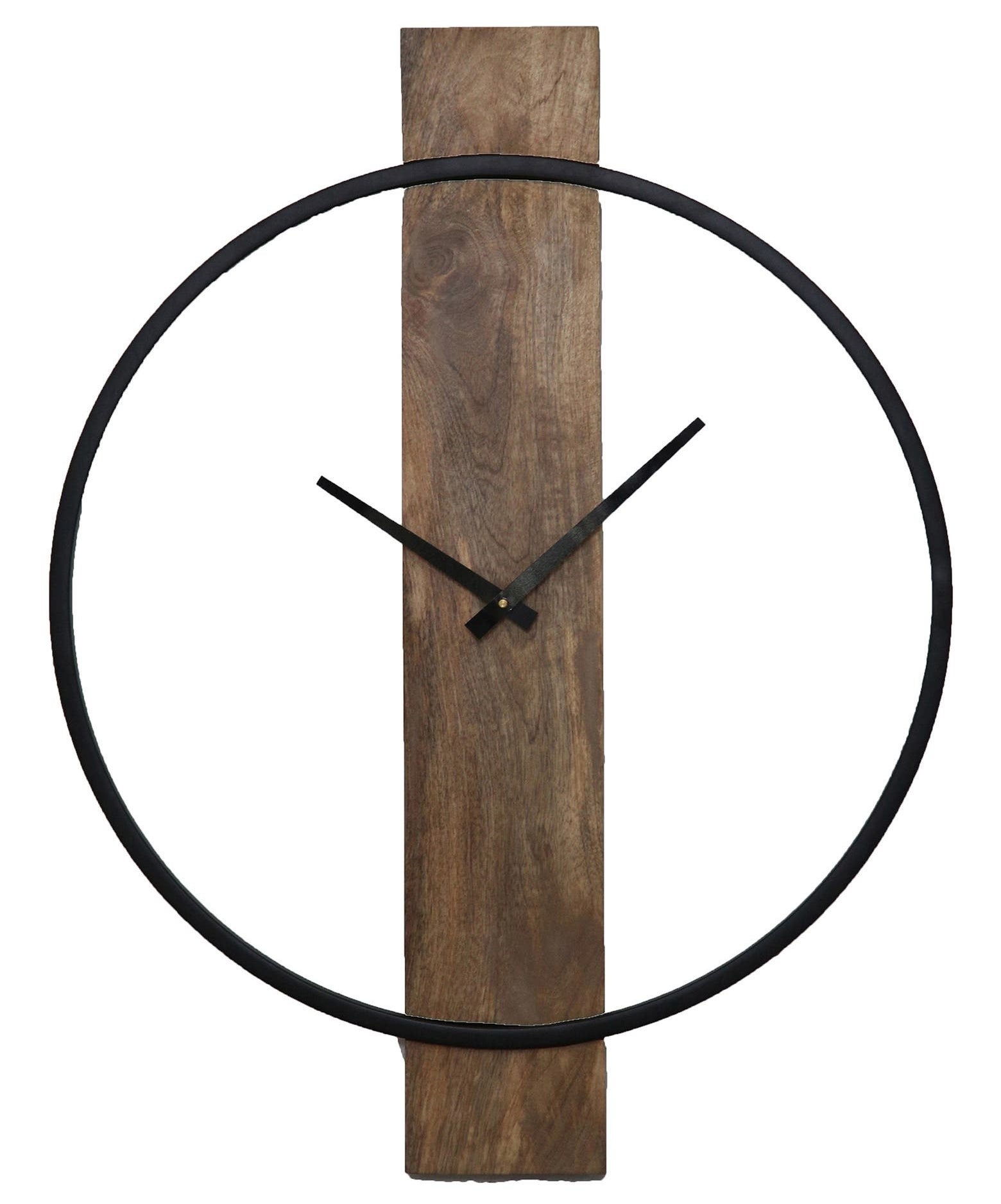 The wood and metal circular wall clock