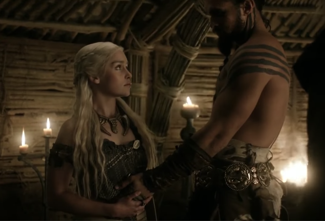 Khal Drogo touches Daenerys&#x27; stomach
