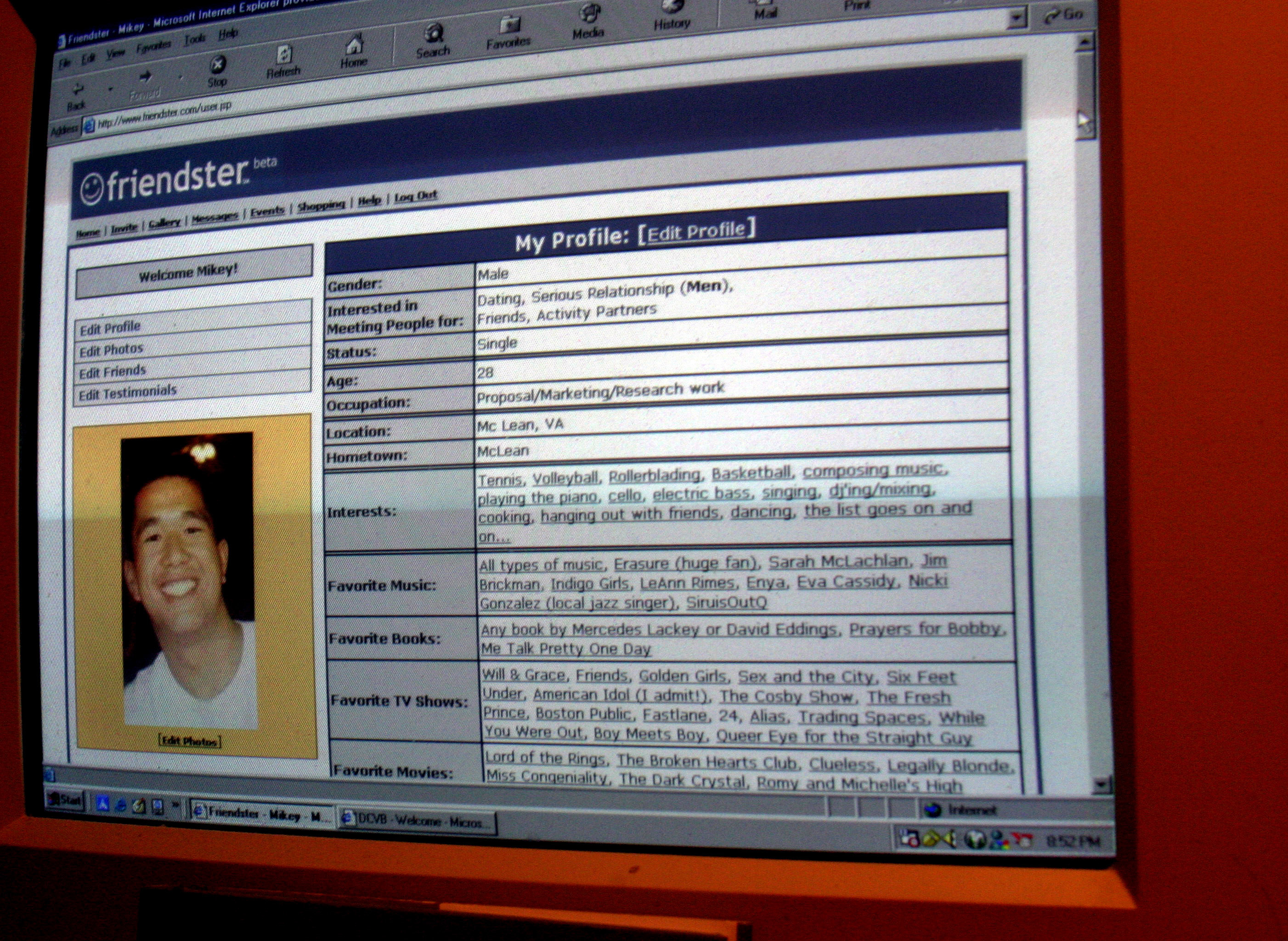 An old desktop monitor showing a Friendster page