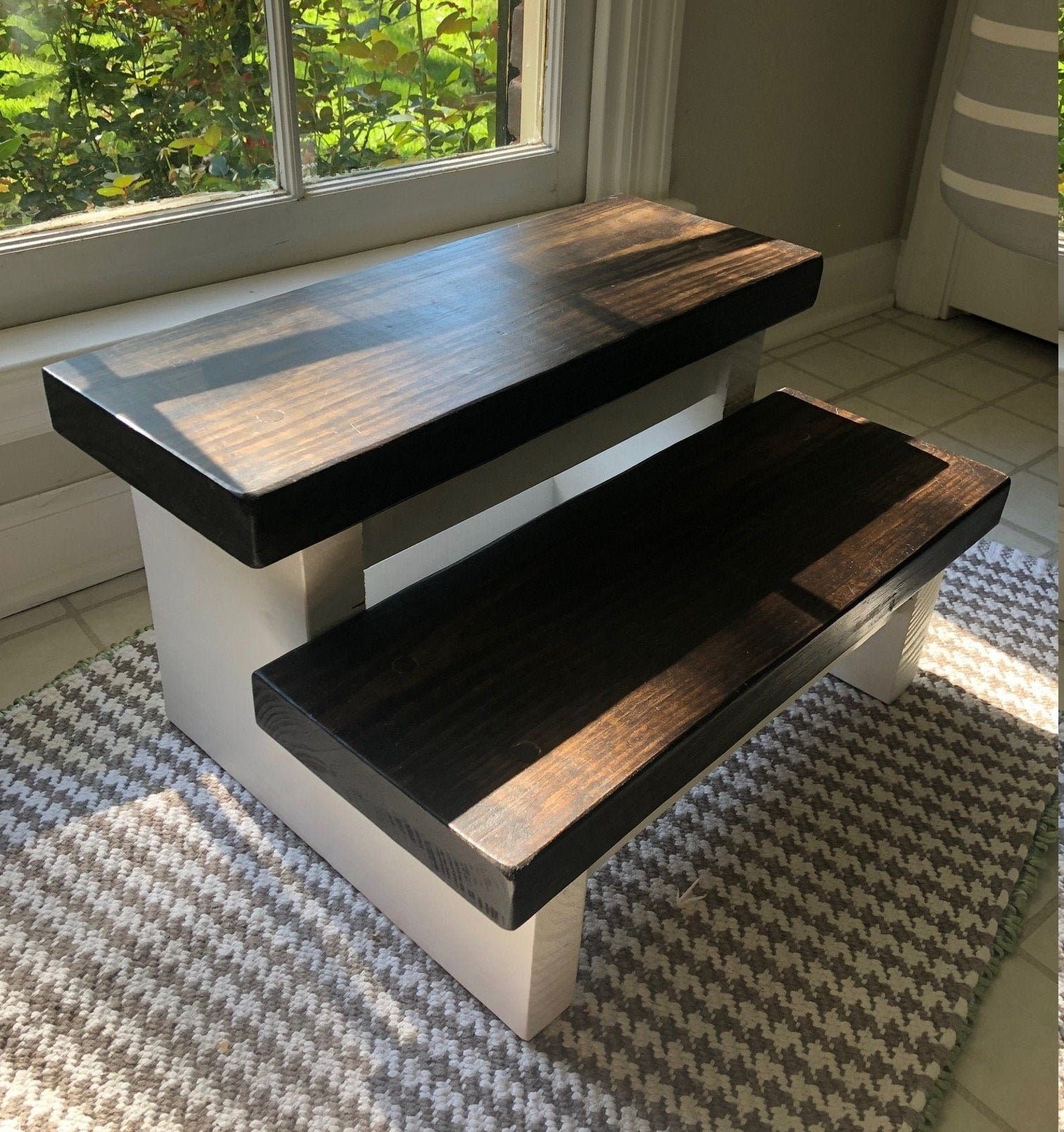 the wood and white step stool